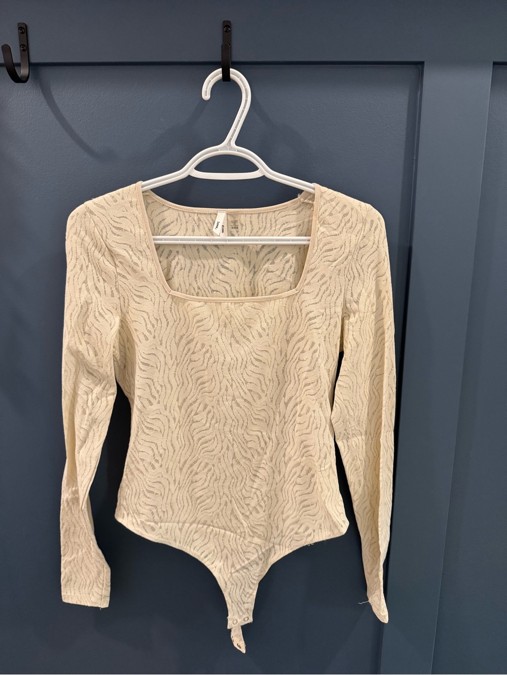 Long-Sleeve Cream Square Neck Bodysuit
